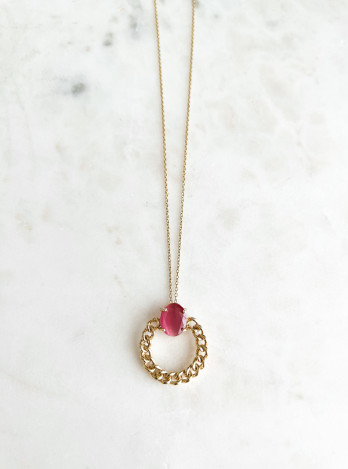 COLAR ARO BARBELA E CRISTAL ROSA PRATA DOURADA