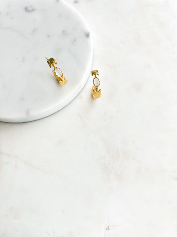 BRINCOS GIO PEDRA BRANCA PRATA DOURADA