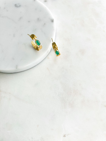 BRINCOS GIO PEDRA VERDE PRATA DOURADA