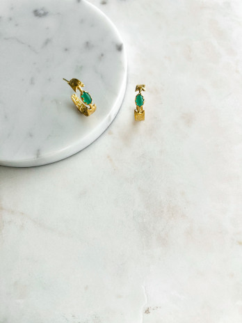 BRINCOS GIO PEDRA VERDE PRATA DOURADA