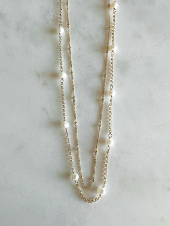 COLAR DUPLO COM PÉROLAS EM PRATA DOURADA
