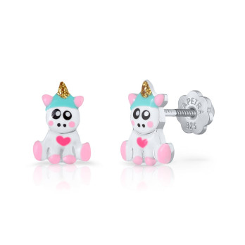 Brincos La Petra Unicórnio Branco e Azul