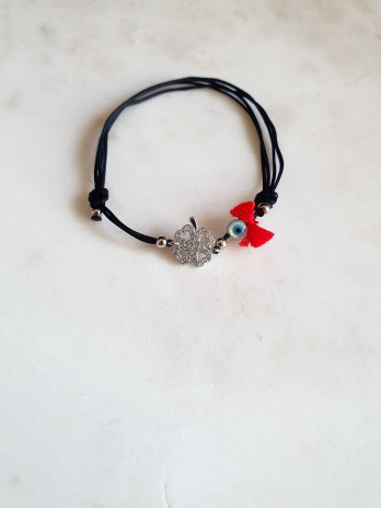 PULSEIRA EM FIO SEDA TREVO PRATA