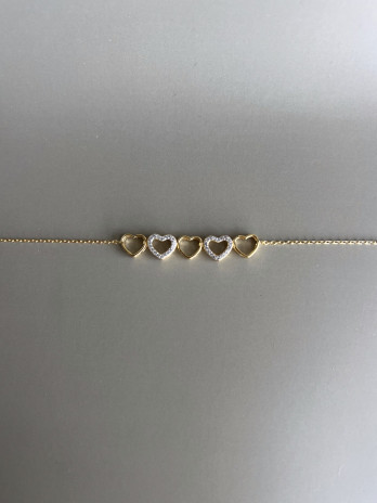 Pulseira Corações Prata Dourada