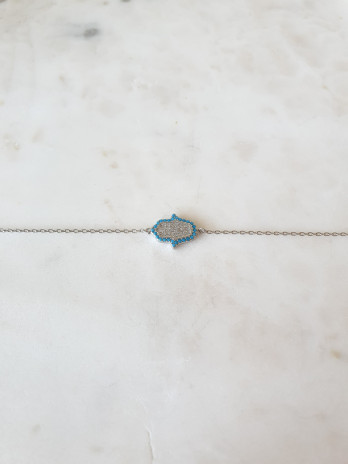 PULSEIRA HAMSA HAND BLUE PRATA