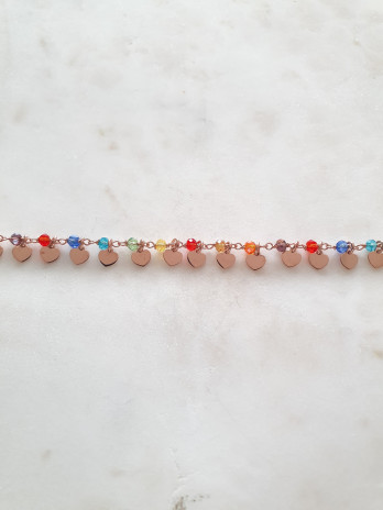 PULSEIRA CORAÇÕES PENDENTES PRATA ROSE GOLD