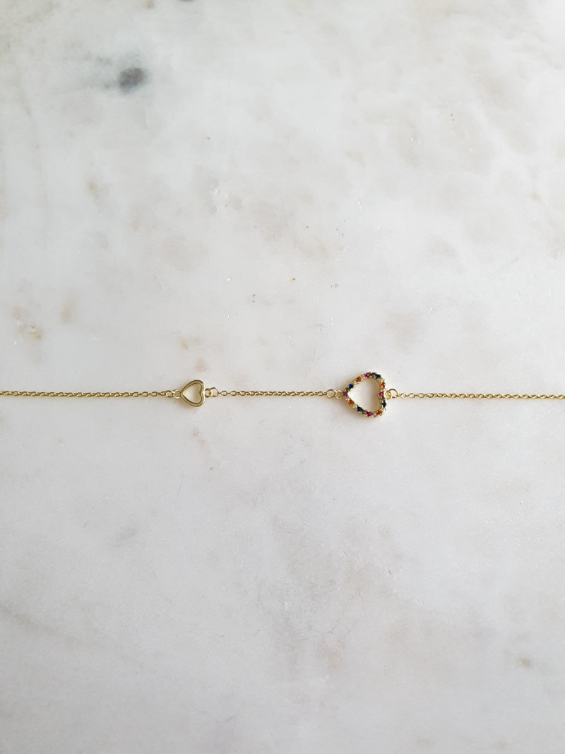 PULSEIRA DOUBLE HEART PRATA DOURADA