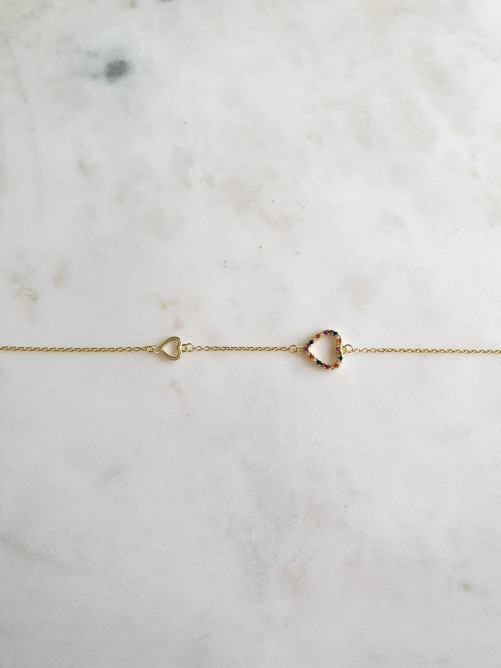 PULSEIRA DOUBLE HEART PRATA DOURADA