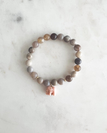 PULSEIRA PEDRAS CASTANHAS NATURAIS C/ELEFANTE ROSA