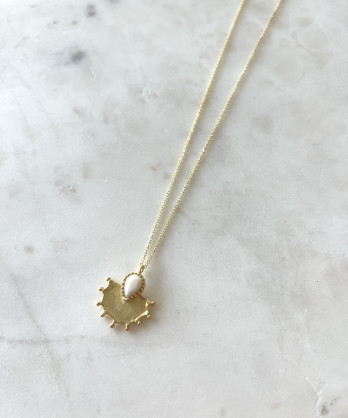 Colar Leque Branco Prata Dourada