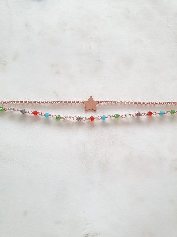 PULSEIRA ESTRELA DUPLA PRATA ROSE GOLD