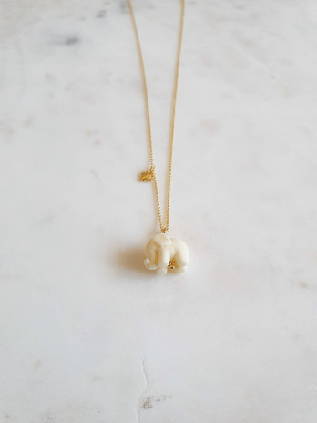 Colar Elefante Branco Prata Dourada