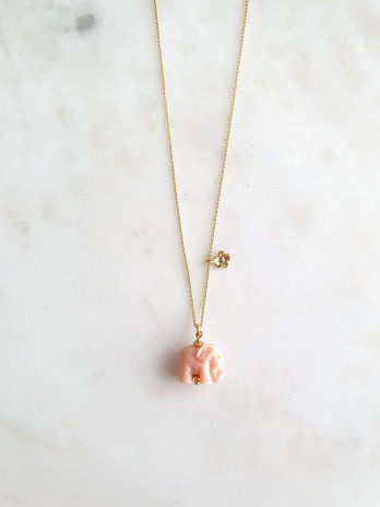 COLAR ELEFANTE ROSA PRATA DOURADA