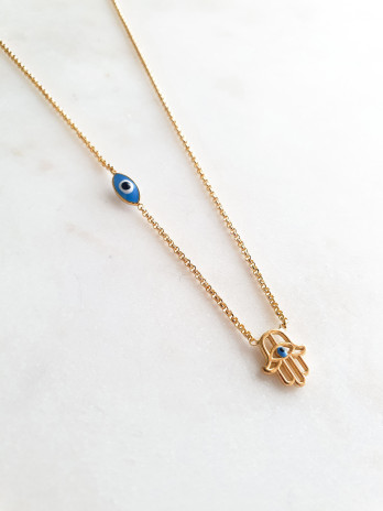 COLAR MÃO E OLHO PRATA DOURADA