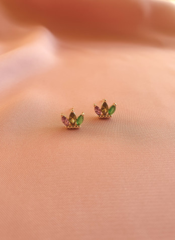 BRINCOS COLORFUL QUEEN PRATA DOURADA