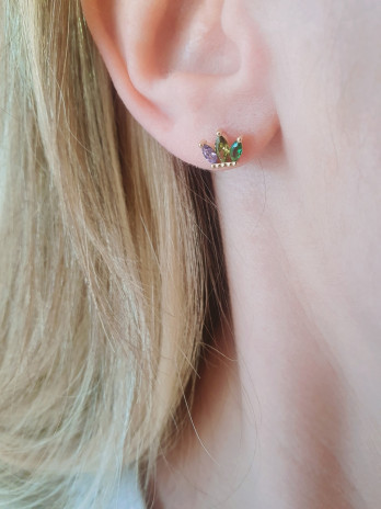 BRINCOS COLORFUL QUEEN PRATA DOURADA