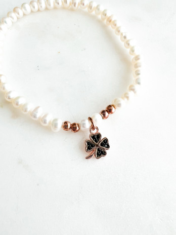 PULSEIRA PÉROLAS E TREVO ROSE GOLD