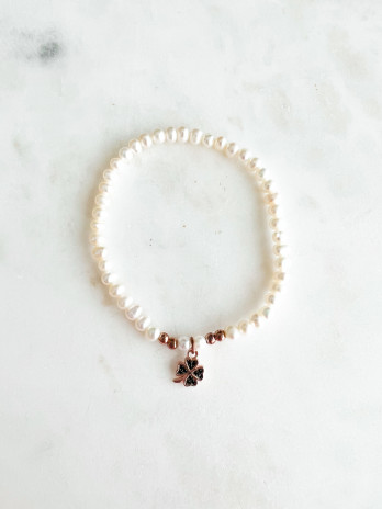 PULSEIRA PÉROLAS E TREVO ROSE GOLD