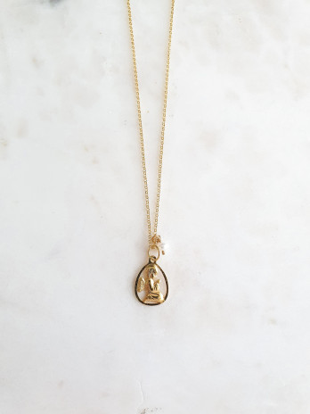 COLAR ANJO E PÉROLA PRATA DOURADA