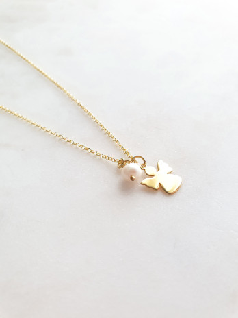 COLAR ANJO E PÉROLA PRATA DOURADA