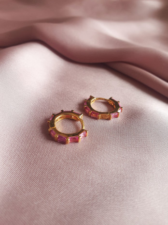 ARGOLAS PEDRAS ROSA PRATA DOURADA