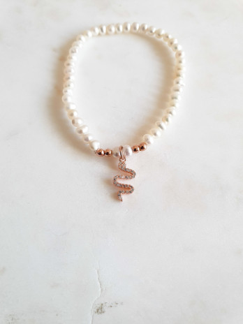 PULSEIRA PÉROLAS COM COBRA PRATA ROSE GOLD