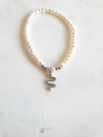 PULSEIRA PEROLAS COBRA PRATA