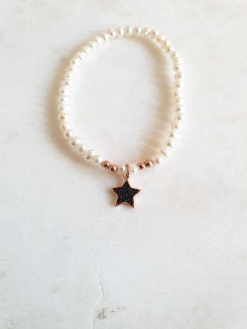 PULSEIRA PEROLAS ESTRELA PRATA ROSE GOLD
