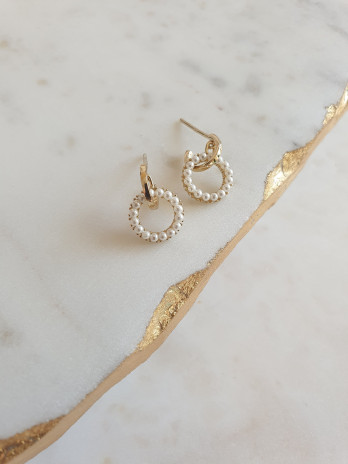 BRINCOS CIRCULO PÉROLAS PRATA DOURADA