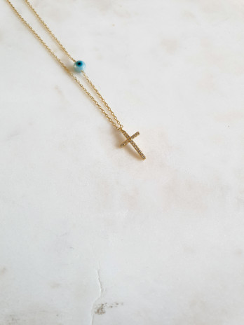 COLAR CRUZ CRAVADA PRATA DOURADA