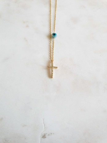 COLAR CRUZ CRAVADA PRATA DOURADA