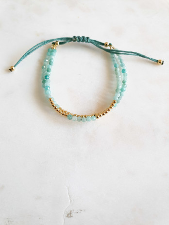 PULSEIRA SEDA E CRISTAIS VERDE PRATA DOURADA