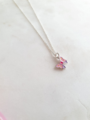 COLAR JUNIOR LAÇO ROSA ESMALTE PRATA