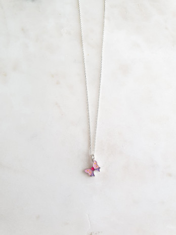 COLAR JUNIOR LAÇO ROSA ESMALTE PRATA