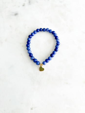 PULSEIRA PEDRAS AZUL CORAÇÃO PRATA DOURADA