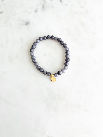 PULSEIRA PEDRAS CINZA CORAÇÃO PRATA DOURADA