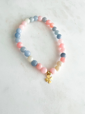 PULSEIRA PEDRAS COLORIDAS TREVO PRATA DOURADA