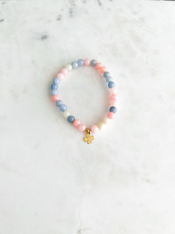 PULSEIRA PEDRAS COLORIDAS TREVO PRATA DOURADA