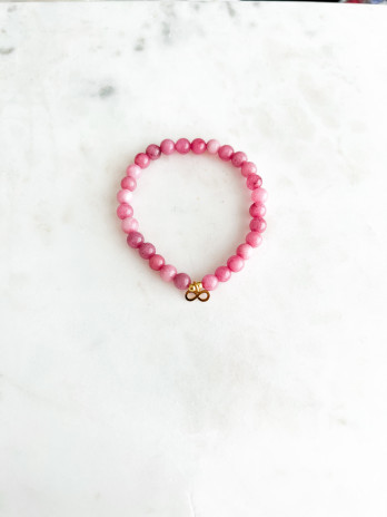 PULSEIRA PEDRAS ROSA INFINITO PRATA DOURADA