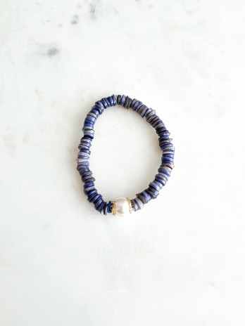 PULSEIRA PEDRAS AZUL E PÉROLA PRATA DOURADA