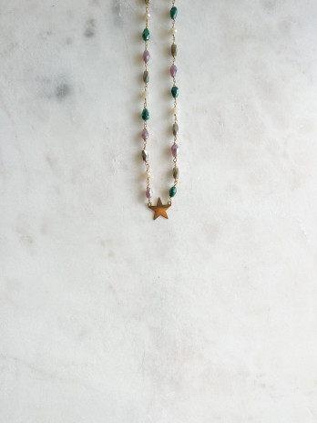Colar Turmalinas Nude e Estrela Prata Dourada