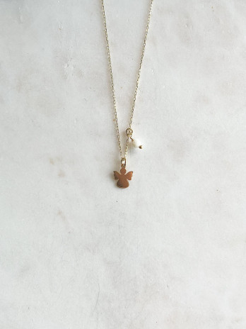 Colar Anjo e Cristal Prata Dourada