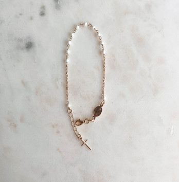 Pulseira Santa e Cruz Pérolas Prata Dourada