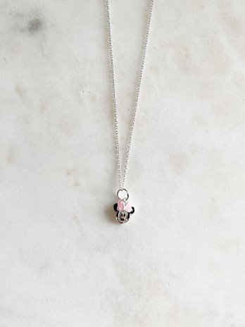 Colar Junior Minnie Rosa Prata e esmalte
