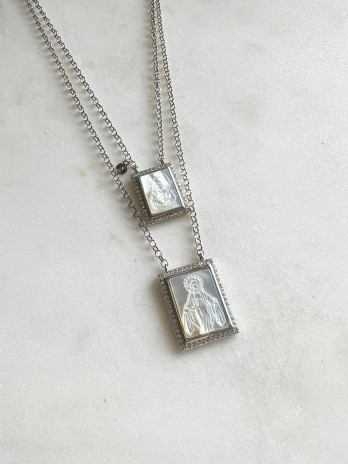 Escapulário Cravado Madrepérola Prata