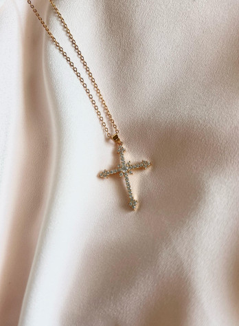 Colar cruz prata dourada