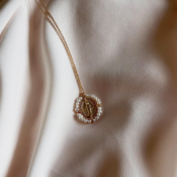 Colar Milagrosa Pérolas Prata Dourada