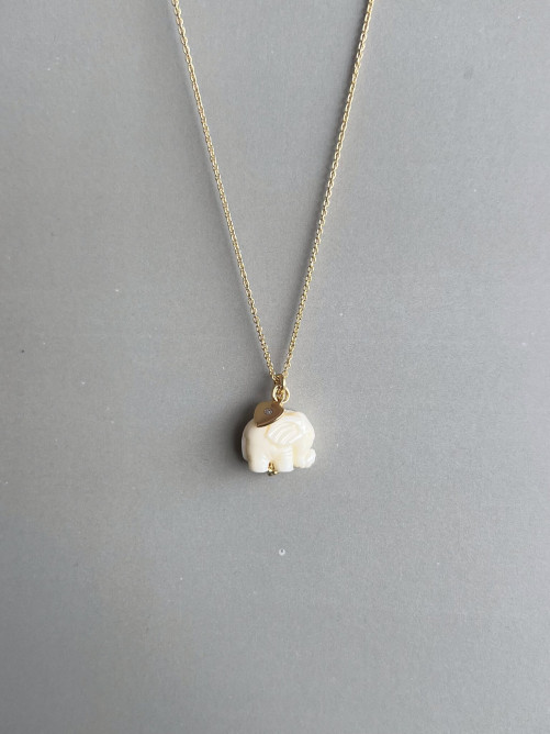 Colar Elefante Branco Peq Prata Dourada