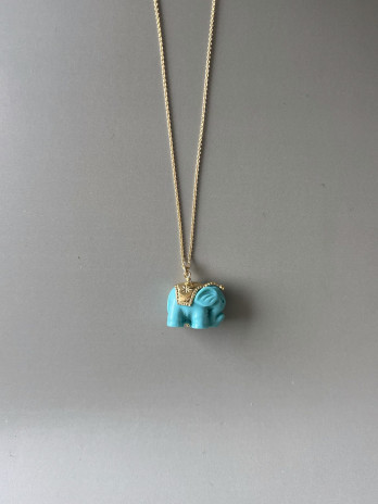 Colar Elefante Azul Prata Dourada