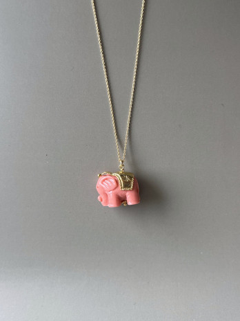 Colar Elefante Rosa Prata Dourada